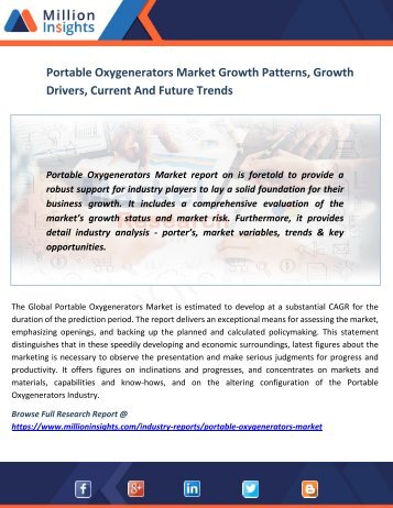 Portable Oxygenerators Market Growth Patterns, Growth Drivers, Current And Future Trends