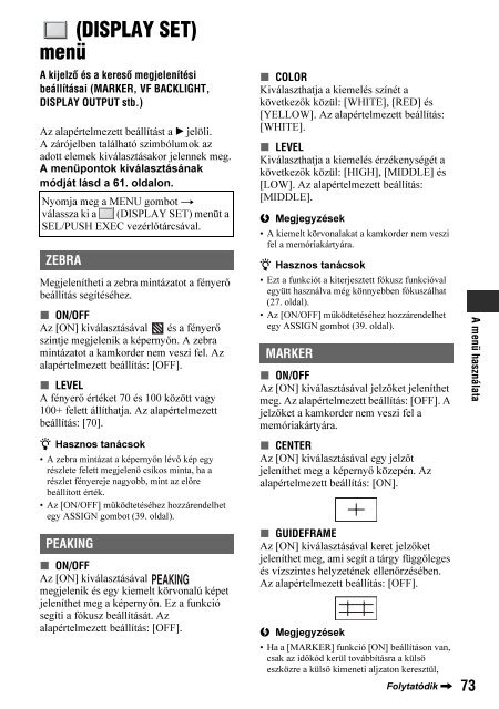 Sony HDR-AX2000E - HDR-AX2000E Mode d'emploi Hongrois