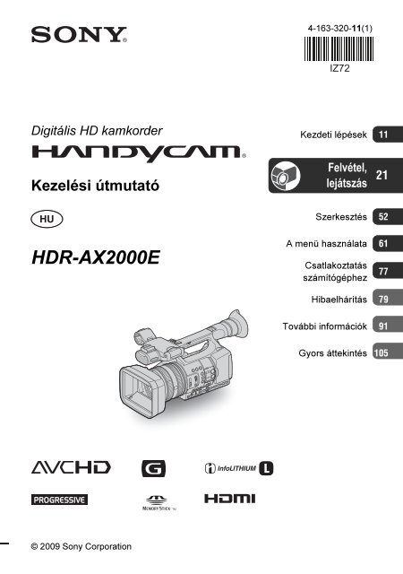 Sony HDR-AX2000E - HDR-AX2000E Consignes d&rsquo;utilisation Hongrois