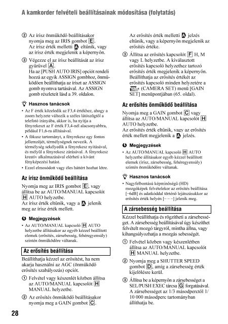 Sony HDR-AX2000E - HDR-AX2000E Consignes d&rsquo;utilisation Hongrois