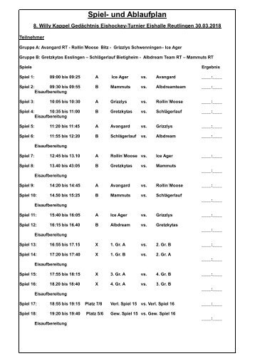 Spiel- und Ablaufplan 2018