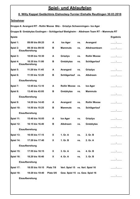 Spiel- und Ablaufplan 2018