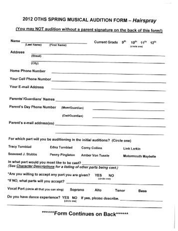 "Grease" Musical Audition Packet