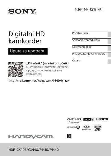 Sony HDR-PJ410 - HDR-PJ410 Consignes dâutilisation Croate