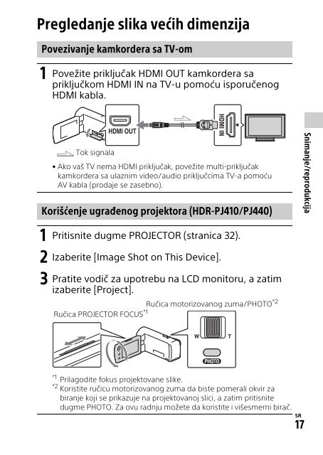 Sony HDR-PJ410 - HDR-PJ410 Consignes d&rsquo;utilisation Serbe