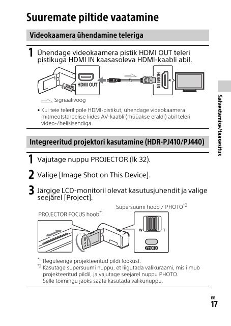 Sony HDR-PJ410 - HDR-PJ410 Consignes d&rsquo;utilisation Estonien