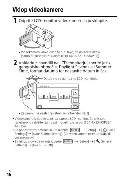 Sony FDR-AXP33 - FDR-AXP33 Consignes d&rsquo;utilisation Slov&eacute;nien