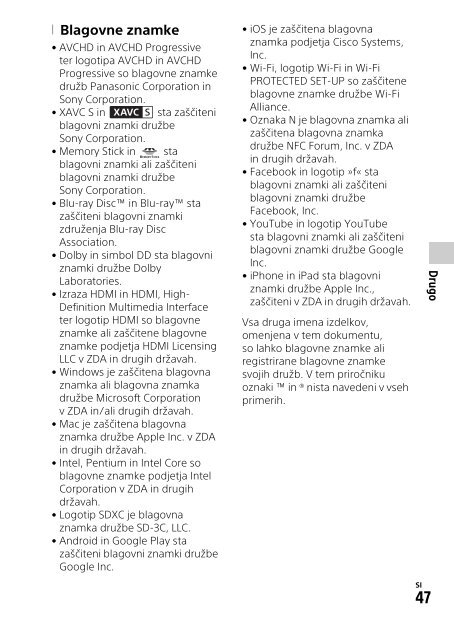 Sony FDR-AXP33 - FDR-AXP33 Consignes d&rsquo;utilisation Slov&eacute;nien