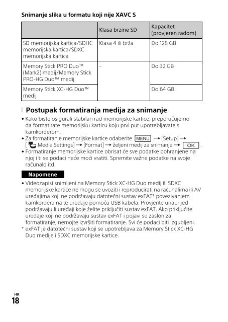 Sony FDR-AXP33 - FDR-AXP33 Consignes d&rsquo;utilisation Croate