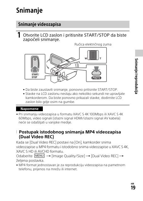 Sony FDR-AXP33 - FDR-AXP33 Consignes d&rsquo;utilisation Croate