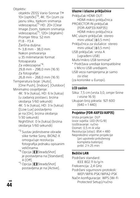 Sony FDR-AXP33 - FDR-AXP33 Consignes d&rsquo;utilisation Croate