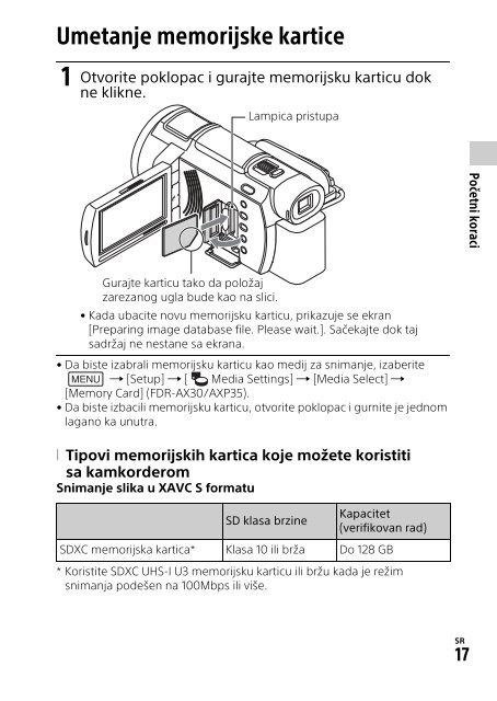 Sony FDR-AXP33 - FDR-AXP33 Consignes d&rsquo;utilisation Serbe