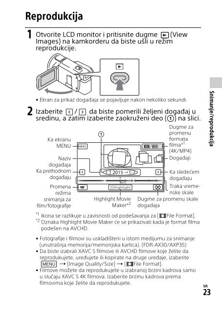 Sony FDR-AXP33 - FDR-AXP33 Consignes d&rsquo;utilisation Serbe