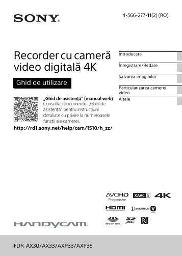 Sony FDR-AXP33 - FDR-AXP33 Consignes dâutilisation Roumain