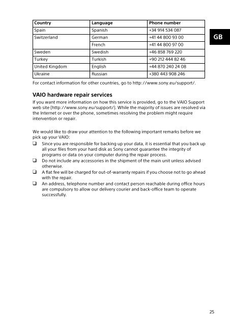 Sony SVF15A1C5E - SVF15A1C5E Documents de garantie Croate