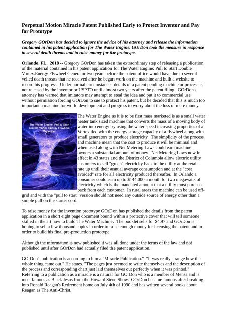 Perpetual Motion Miracle Patent Published Early to Protect Inventor and ...