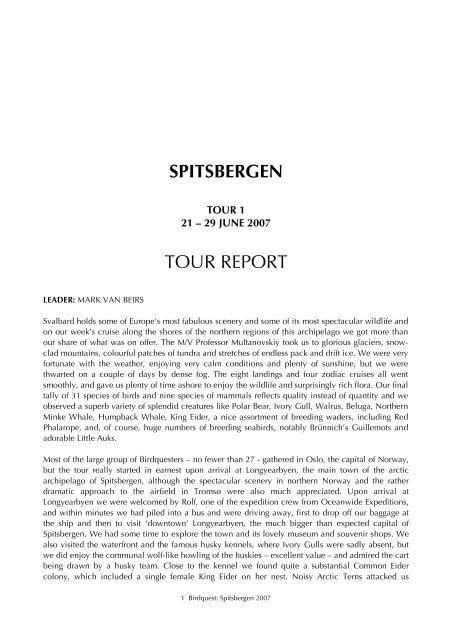 SPITSBERGEN TOUR REPORT - Birdquest