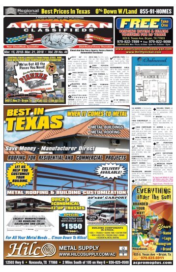 American Classifieds March 15th Edition Bryan/College Station