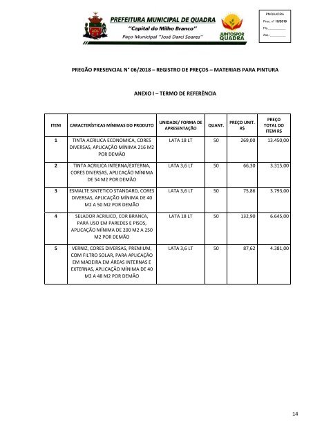 Edital Pregão 06_2018_Registro de Preços Materiais para Pintura