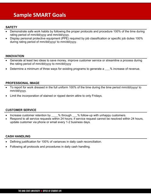 Sample SMART Goals SAFETY