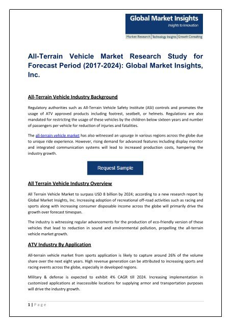All-Terrain Vehicle Market – Growth Opportunities and Challenges 2017-2024