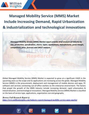 Managed Mobility Service (MMS) Market Include Increasing Demand, Rapid Urbanization & industrialization and technological innovations