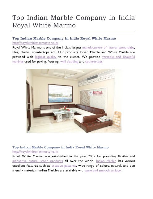 Top Indian Marble Company In India Royal White Marmo