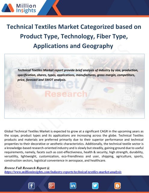 Technical Textiles Market Categorized based on Product Type, Technology, Fiber Type, Applications and Geography