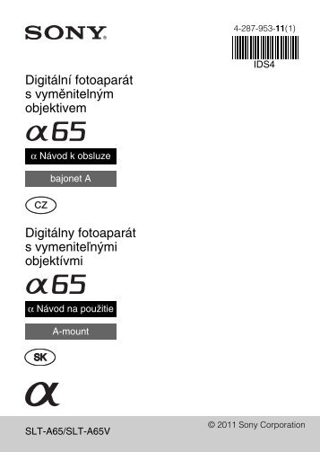 Sony SLT-A65V - SLT-A65V Mode d'emploi TchÃ¨que