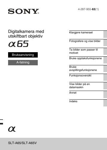 Sony SLT-A65V - SLT-A65V Consignes dâutilisation NorvÃ©gien
