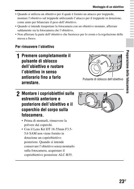 Sony SLT-A65V - SLT-A65V Consignes d&rsquo;utilisation Italien