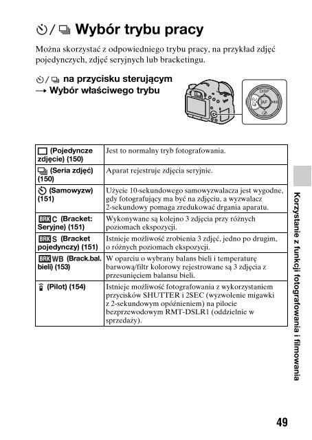 Sony SLT-A65V - SLT-A65V Consignes d&rsquo;utilisation Polonais