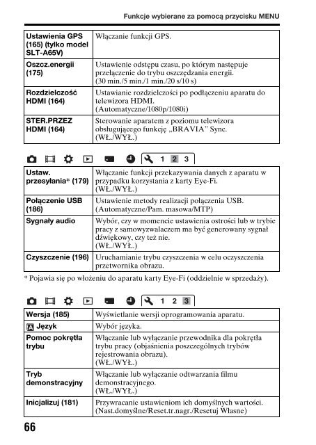 Sony SLT-A65V - SLT-A65V Consignes d&rsquo;utilisation Polonais