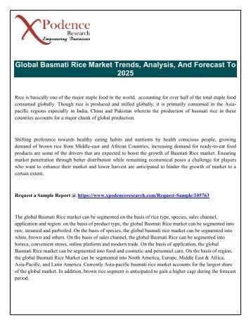 Basmati Rice Market Analysis 2018-2025: Key Findings, Key Players Profiles, Regional Analysis and Future Prospects