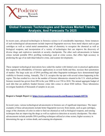 Global Forensic Technologies and Services Market 2017: Report Touches Most of Industrial Scenarios like (Key Players, Developments, Trends & Forecast 2025) 
