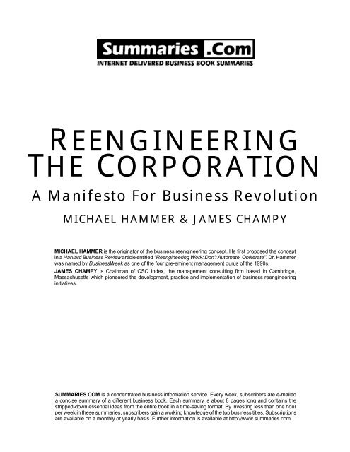 REENGINEERING THE CORPORATION