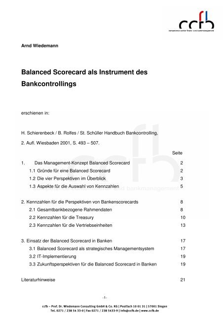 Balanced Scorecard Als Instrument Des Ccfb Consulting