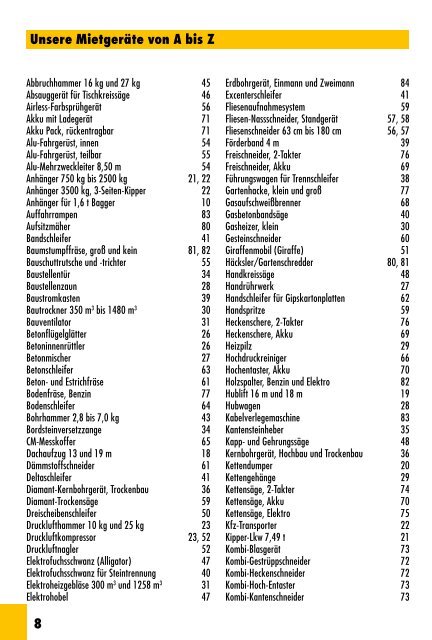 MIES SERVICE PARTER - Miet-Preisliste Ausgabe 8