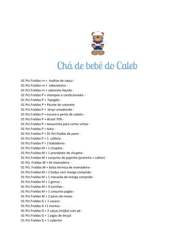 A lista do Chá de bebê do Caleb