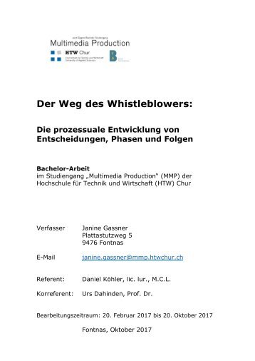 Der Weg des Whistleblowers Die prozessuale Entwicklung von Entscheidungen, Phasen und Folgen