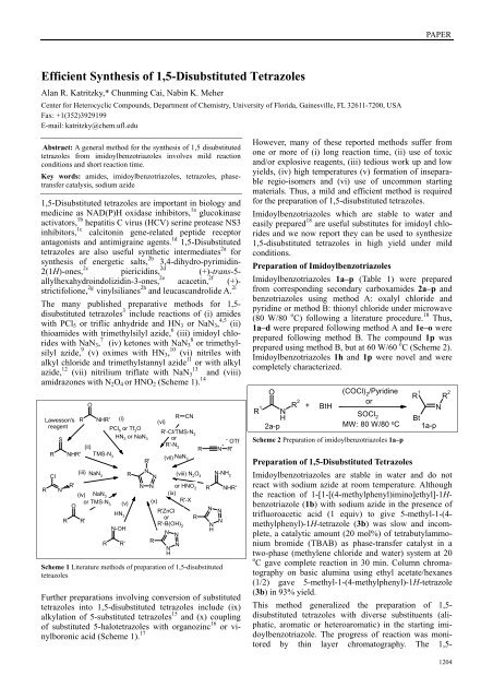 Efficient Synthesis of 1,5-Disubstituted Tetrazoles - University of ...