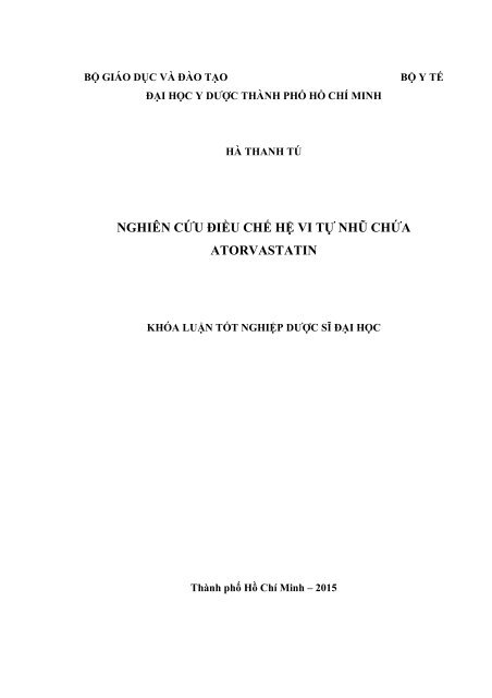 Nghiên cứu hệ vi tự nhũ chứa atorvastatin (2015)