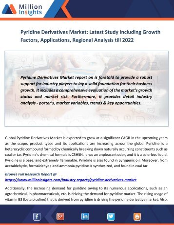 Pyridine Derivatives Market Latest Study Including Growth Factors, Applications, Regional Analysis till 2022