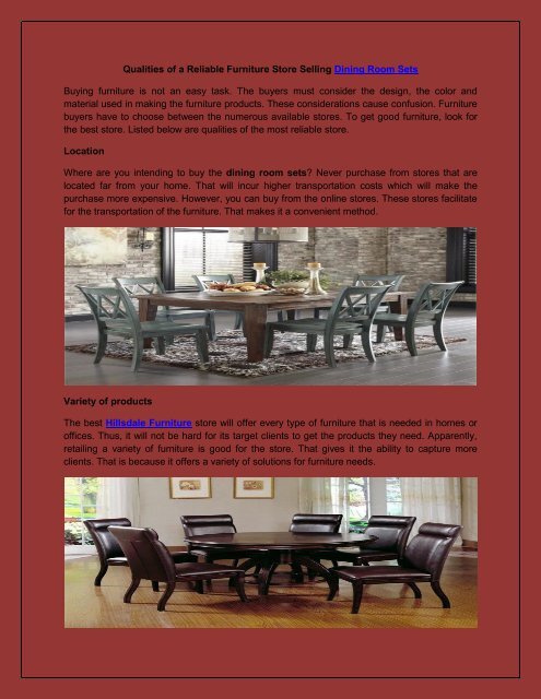 Qualities Of A Reliable Furniture Store Selling Dining Room Sets