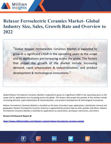 Relaxor Ferroelectric Ceramics Market- Global Industry Size, Sales, Growth Rate and Overview to  2022