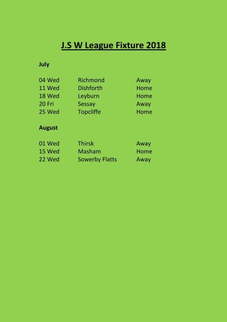 Bowls Fixtures 2018 PDF