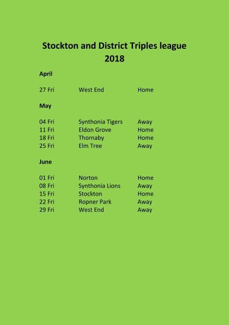 Bowls Fixtures 2018 PDF