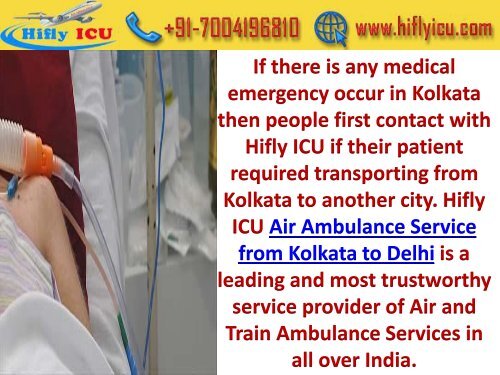 Get ICU Facility Air Ambulance Service from Mumbai and Kolkata by Hifly ICU