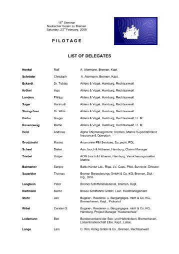 P I L O T A G E LIST OF DELEGATES - Nautischer Verein zu ...