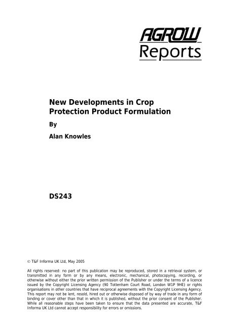 New Developments in Crop Protection Product Formulation - Agrow